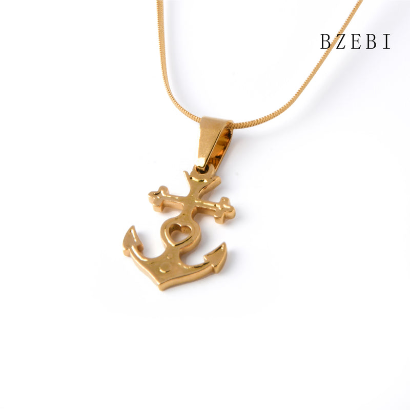 18k Gold Plated Cubic Zirconia anchor Necklace for Women with Box