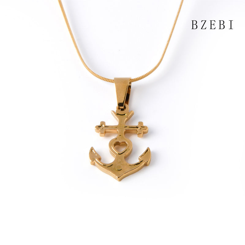 18k Gold Plated Cubic Zirconia anchor Necklace for Women with Box