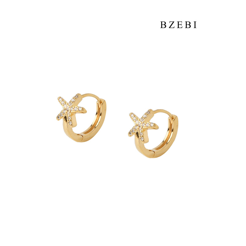 BZEBI New fashion 18K Stainless Steel Gold Plated starfish diamond ring personalized earrings earrings female