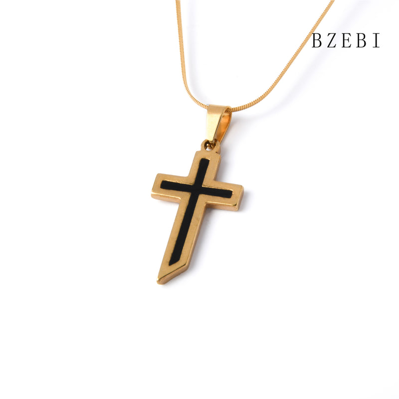 18k Gold Plated Cubic Zirconia Black cross gold Necklace for Women with Box