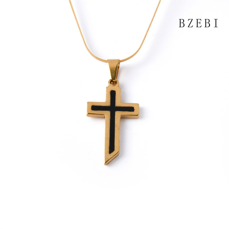 18k Gold Plated Cubic Zirconia Black cross gold Necklace for Women with Box