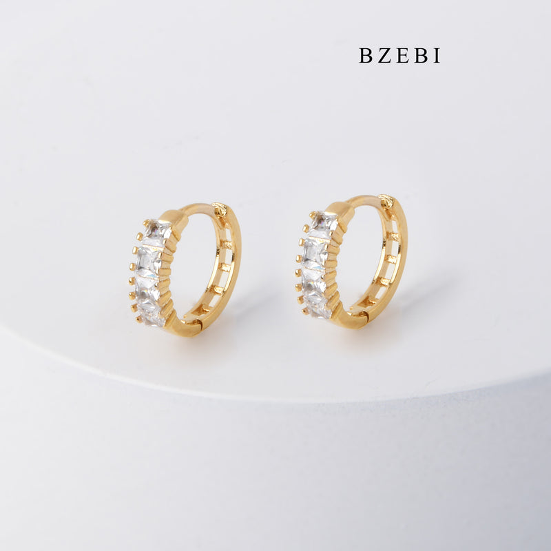 BZEBI Hot selling high quality stainless steel gold plated four claw inlaid Cubic Zirconia Ring Earrings for women and men