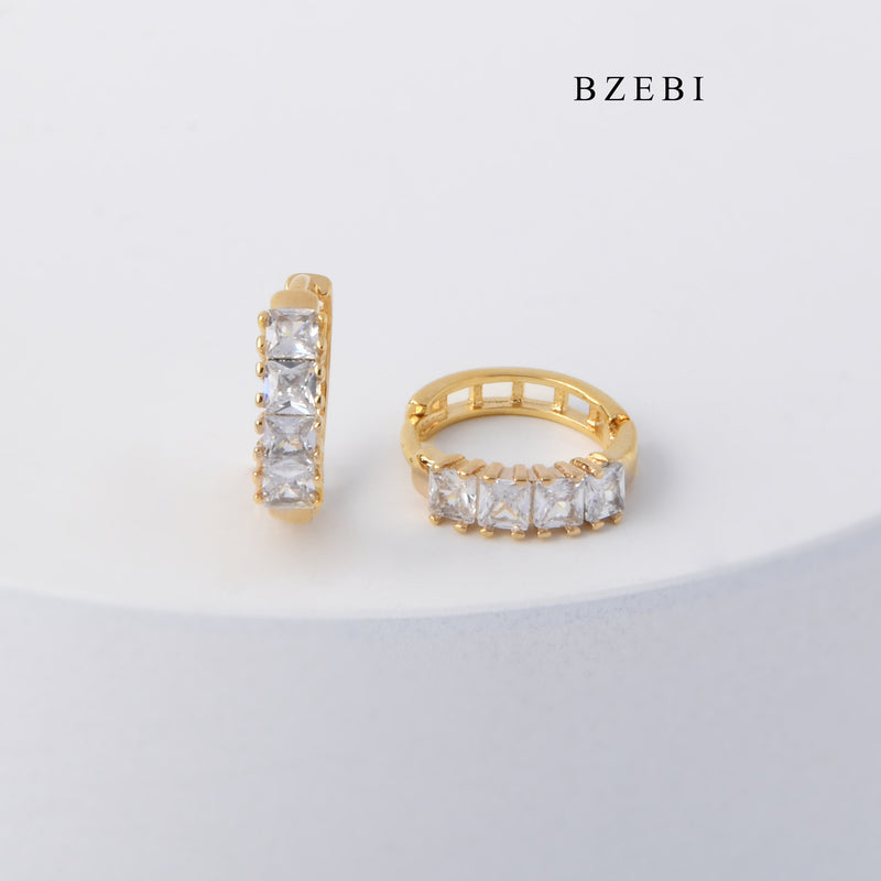 BZEBI Hot selling high quality stainless steel gold plated four claw inlaid Cubic Zirconia Ring Earrings for women and men