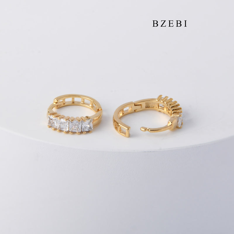 BZEBI Hot selling high quality stainless steel gold plated four claw inlaid Cubic Zirconia Ring Earrings for women and men