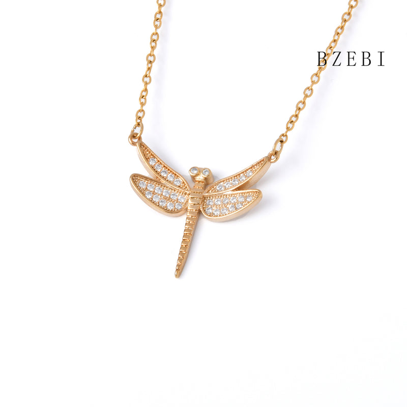 18k Gold Plated Cubic Zirconia dragonfly Necklace for Women with Box