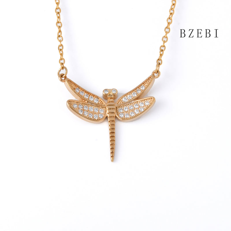 18k Gold Plated Cubic Zirconia dragonfly Necklace for Women with Box