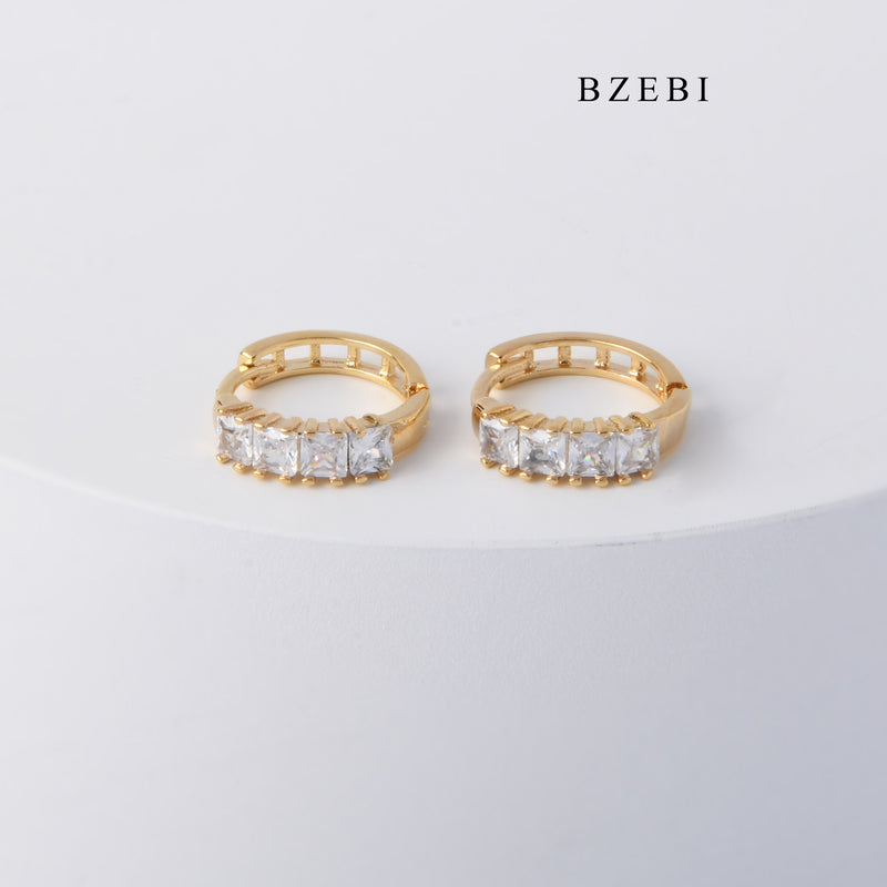 BZEBI Hot selling high quality stainless steel gold plated four claw inlaid Cubic Zirconia Ring Earrings for women and men