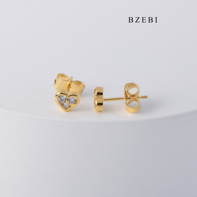 BZEBI Simple personality 18K stainless steel gold-plated love studded Earrings Earrings Fashion Party Jewelry Gifts