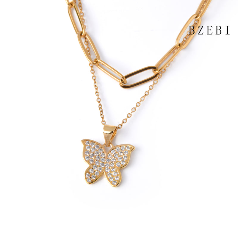 18k Gold Plated Cubic Zirconia butterfly Necklace for Women with Box