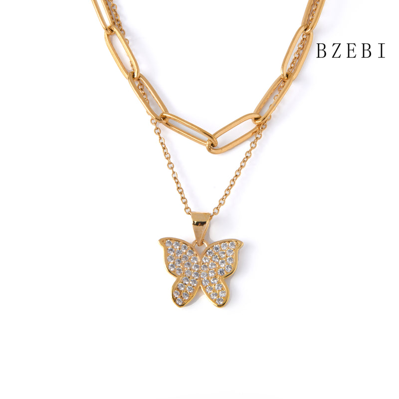 18k Gold Plated Cubic Zirconia butterfly Necklace for Women with Box