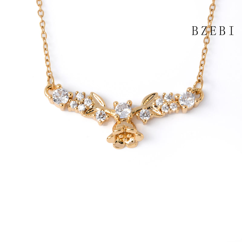 18k Gold Plated Cubic Zirconia flowers Necklace for Women with Box