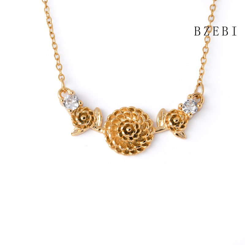 18k Gold Plated Cubic Zirconia flowers Necklace for Women with Box