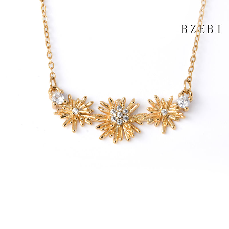 18k Gold Plated Cubic Zirconia flowers Necklace for Women with Box