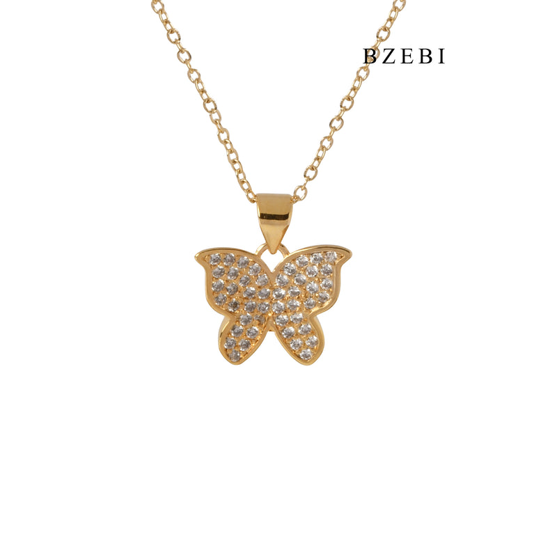 BZEBI New 18K stainless steel gold-plated butterfly cubic zircon pendant necklace ladies jewelry accessories