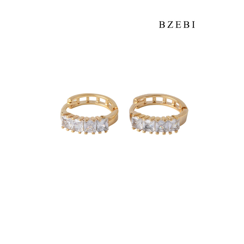 BZEBI Hot selling high quality stainless steel gold plated four claw inlaid Cubic Zirconia Ring Earrings for women and men