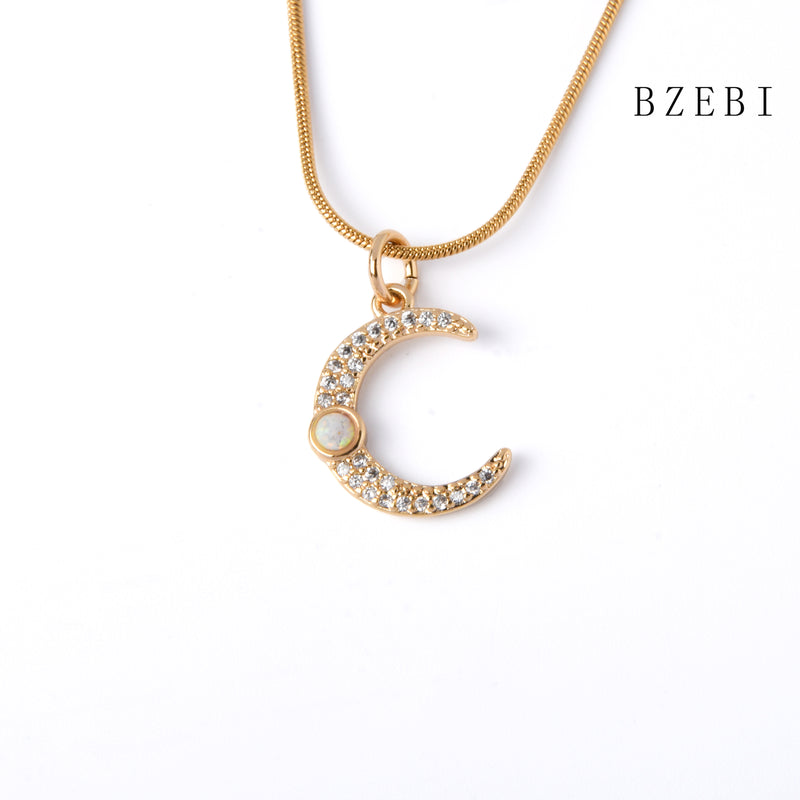 18k Gold Plated Cubic Zirconia The moon Necklace for Women with Box