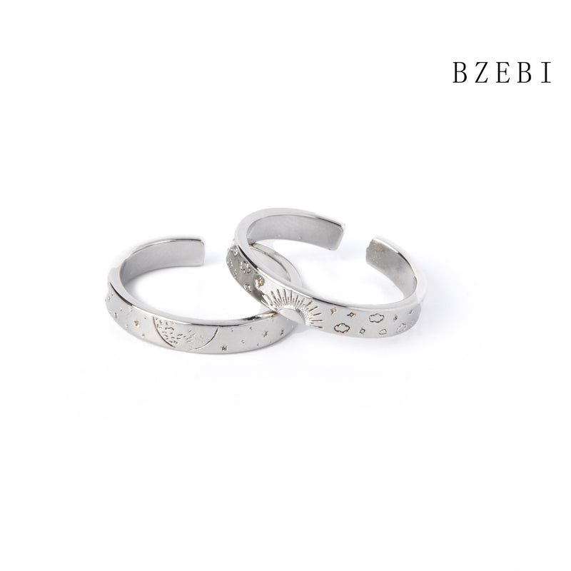 Cubic Zirconia Sun silver couple Rings for Women with Box