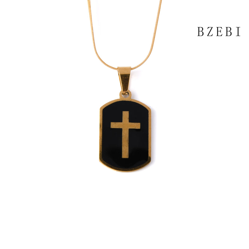 18k Gold Plated Cubic Zirconia Black gold cross Necklace for Women with Box