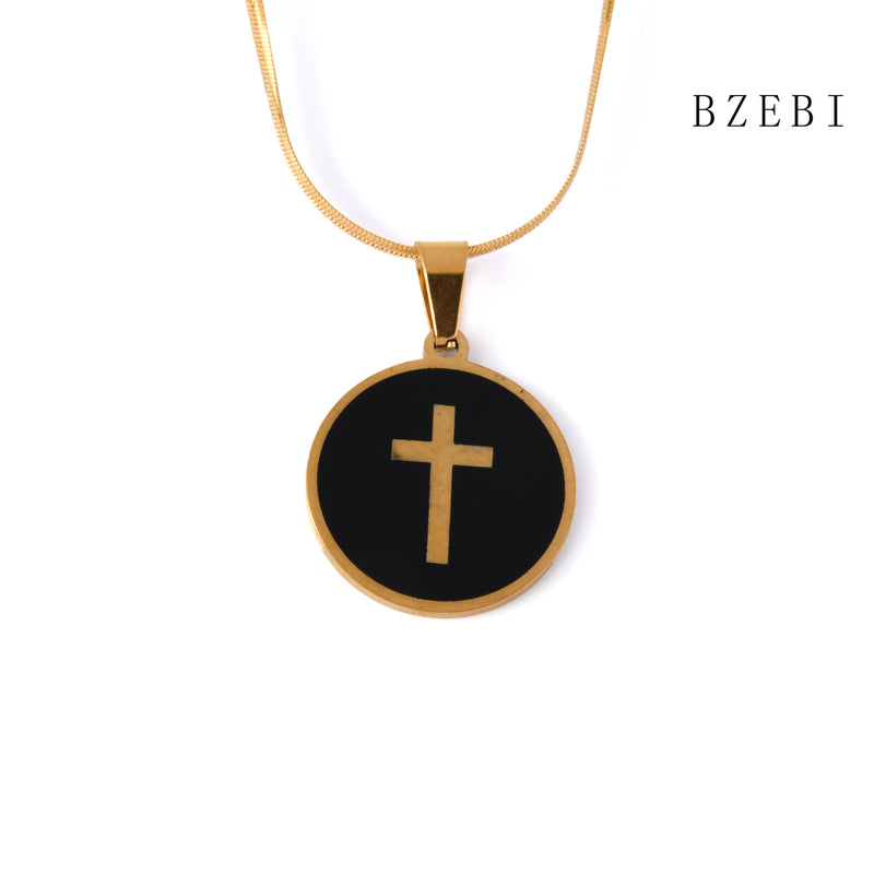 18k Gold Plated Cubic Zirconia Black gold cross Necklace for Women with Box