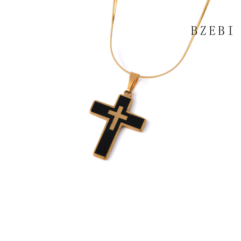 18k Gold Plated Cubic Zirconia Black gold cross Necklace for Women with Box