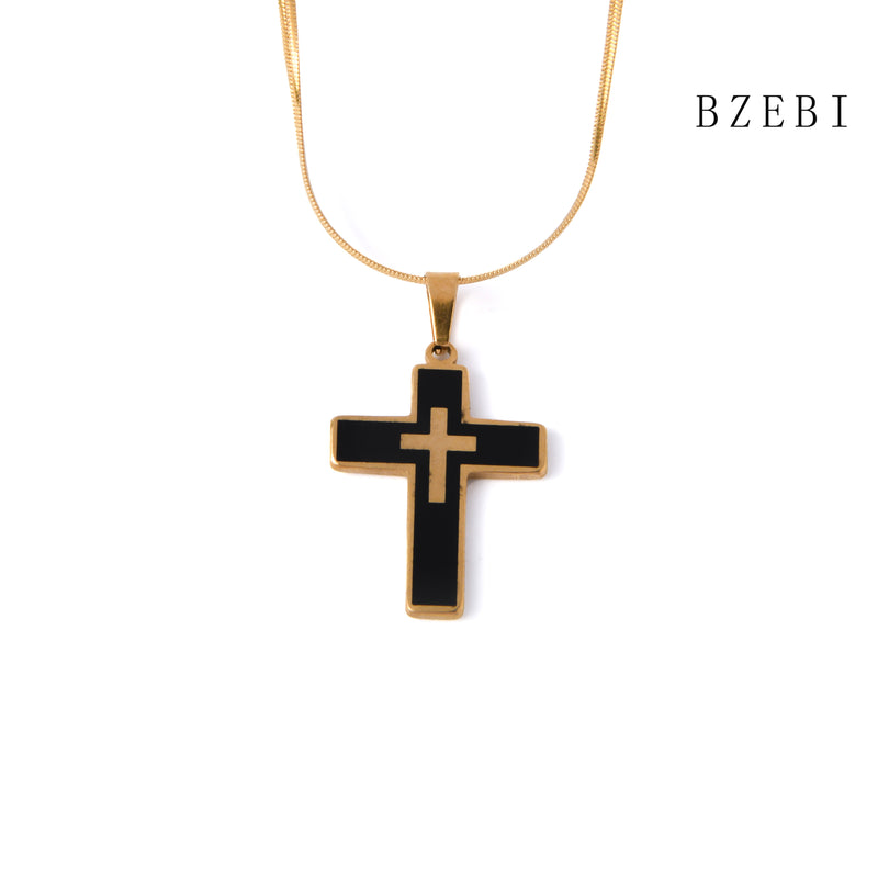 18k Gold Plated Cubic Zirconia Black gold cross Necklace for Women with Box