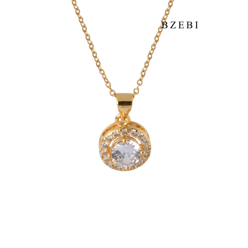 BZEBI Simple 18K stainless steel gold-plated diamond-encrusted round lady fashion necklace with zirconium jewelry pendant gift