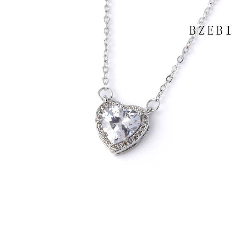 Cubic Zirconia Silver love diamond Necklace for Women with Box