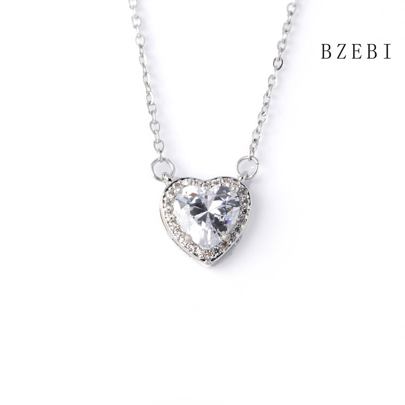 Cubic Zirconia Silver love diamond Necklace for Women with Box