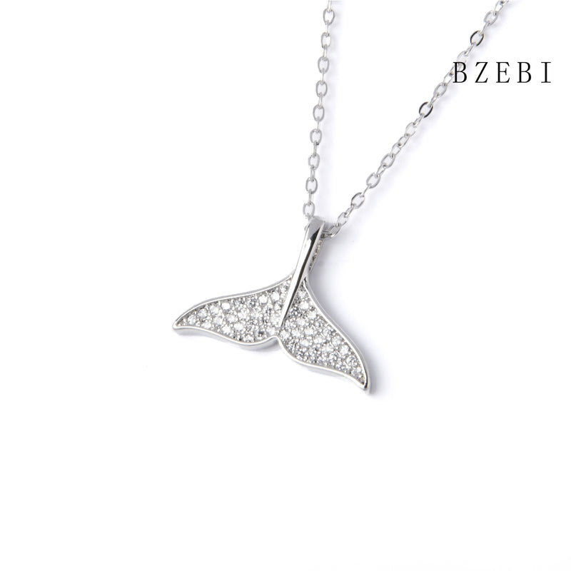 18k Gold Plated Cubic Zirconia Silver fish tail Necklace for Women with Box