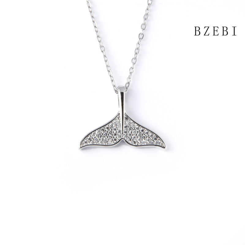 18k Gold Plated Cubic Zirconia Silver fish tail Necklace for Women with Box