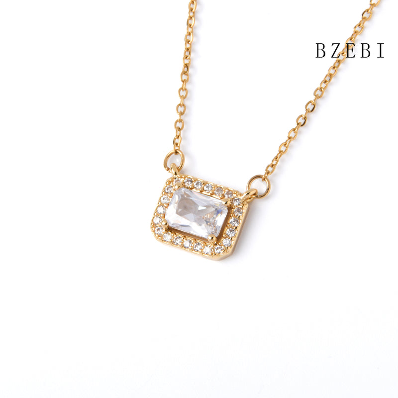 18k Gold Plated Cubic Zirconia Square diamond Necklace for Women with Box