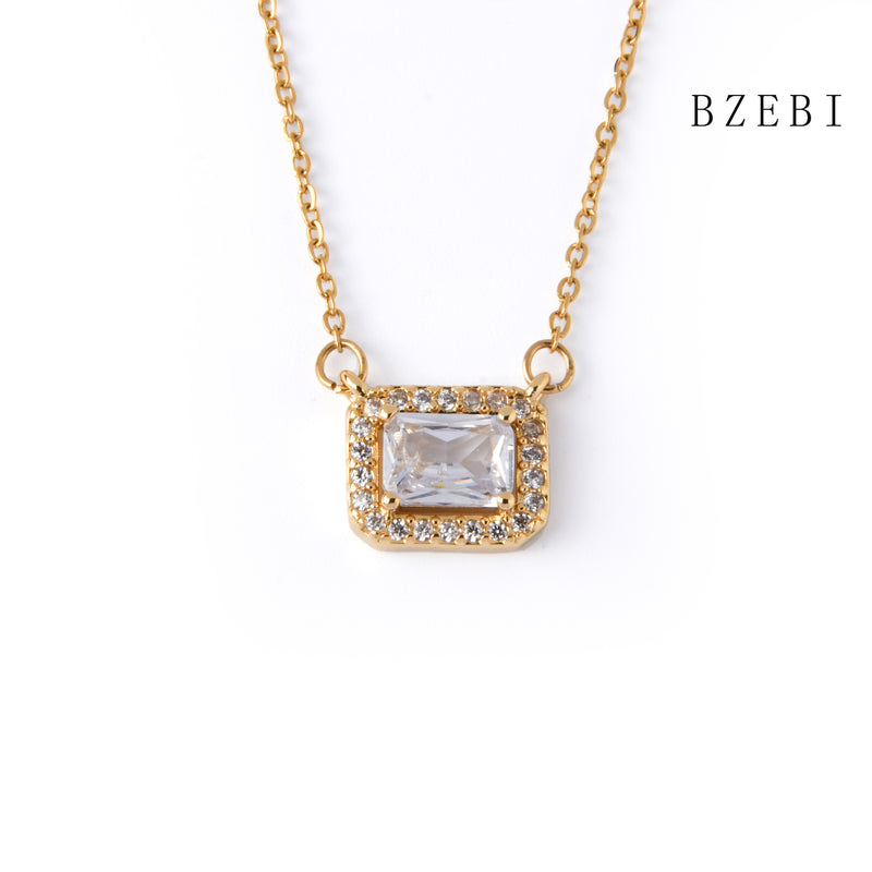 18k Gold Plated Cubic Zirconia Square diamond Necklace for Women with Box