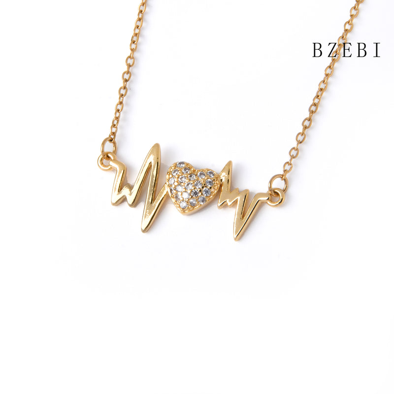 18k Gold Plated Cubic Zirconia electrocardiogram Necklace for Women with Box