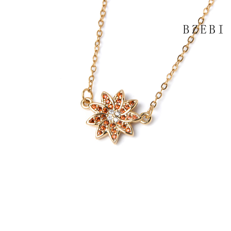 18k Gold Plated Cubic Zirconia Full of flowers Necklace for Women with Box