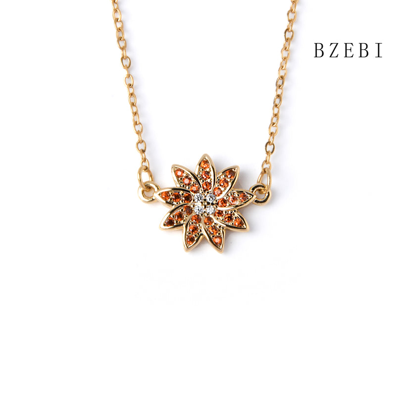 18k Gold Plated Cubic Zirconia Full of flowers Necklace for Women with Box