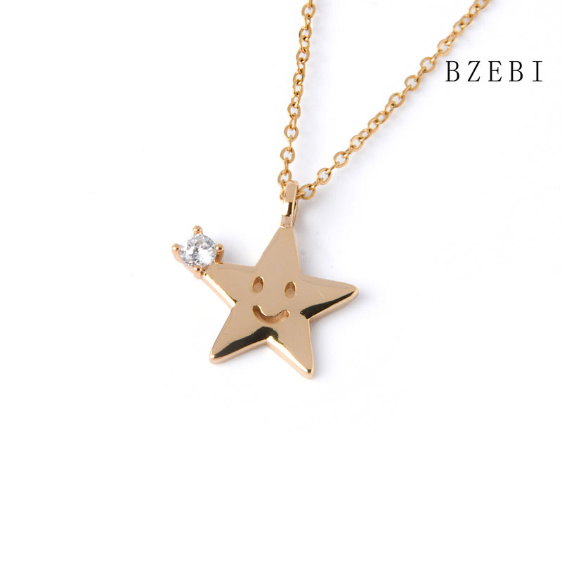 18k Gold Plated Cubic Zirconia stars Necklace for Women with Box