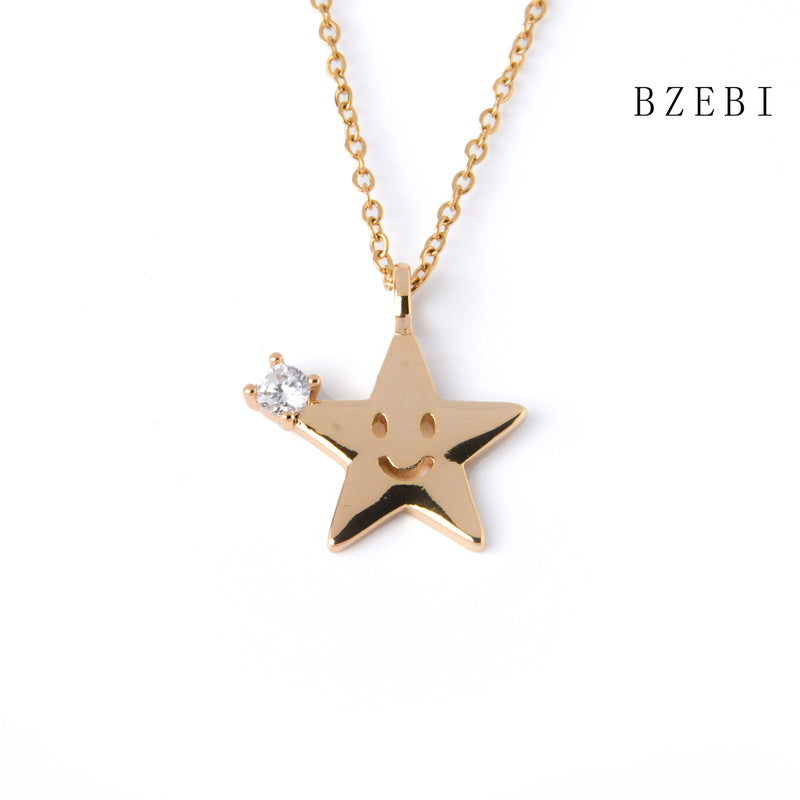 18k Gold Plated Cubic Zirconia stars Necklace for Women with Box