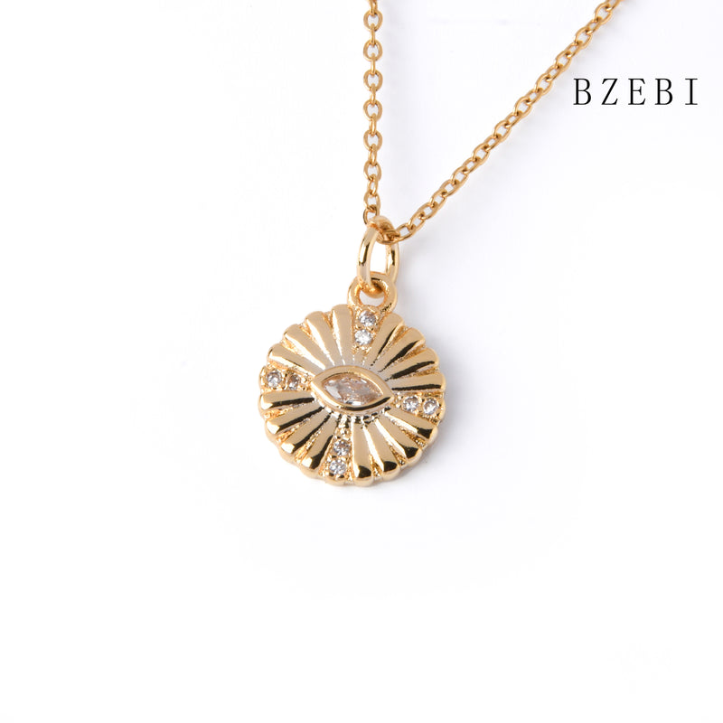 18k Gold Plated Cubic Zirconia Eye of the Sun Necklace for Women with Box