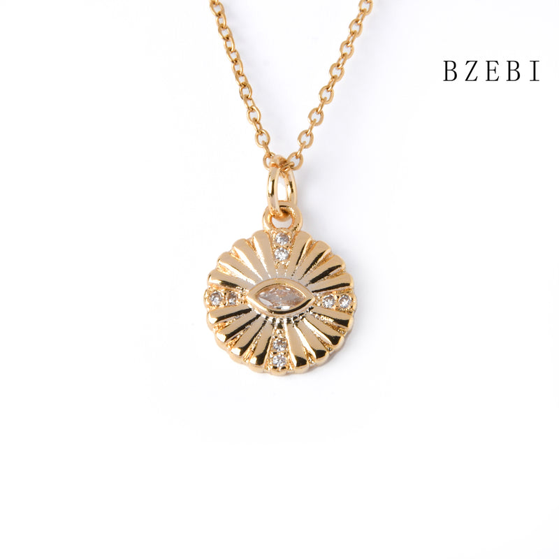 18k Gold Plated Cubic Zirconia Eye of the Sun Necklace for Women with Box