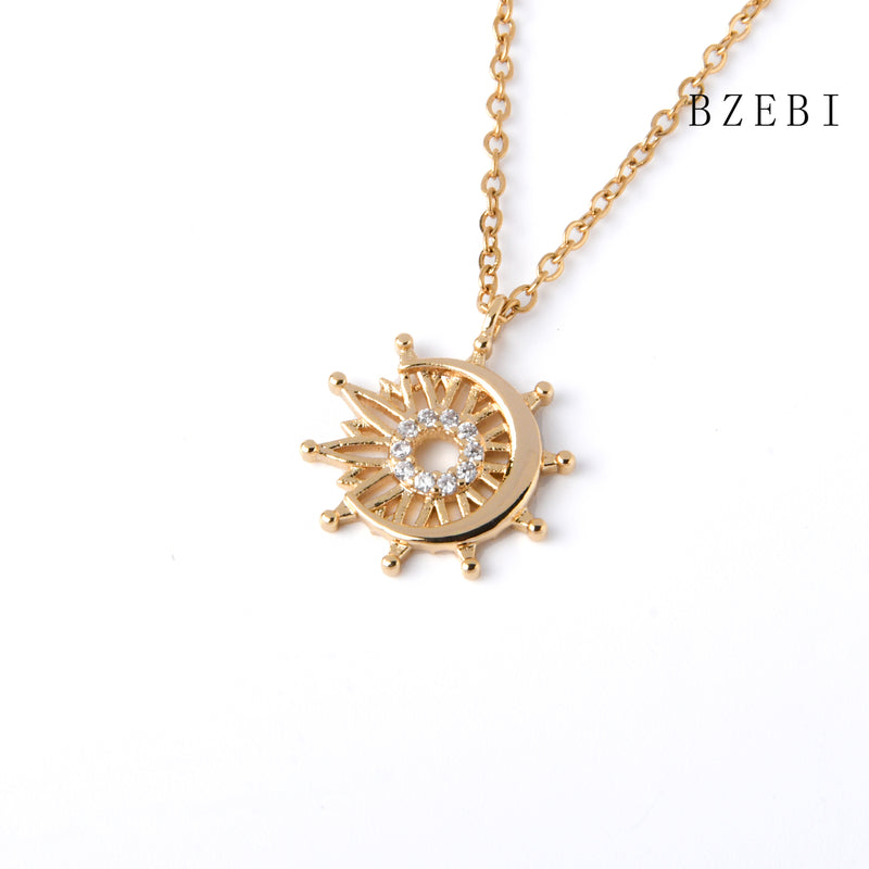 18k Gold Plated Cubic Zirconia Sun star combination Necklace for Women with Box