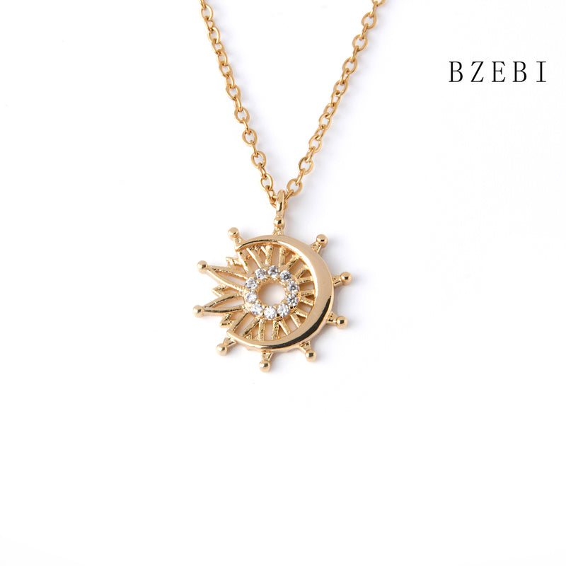 18k Gold Plated Cubic Zirconia Sun star combination Necklace for Women with Box