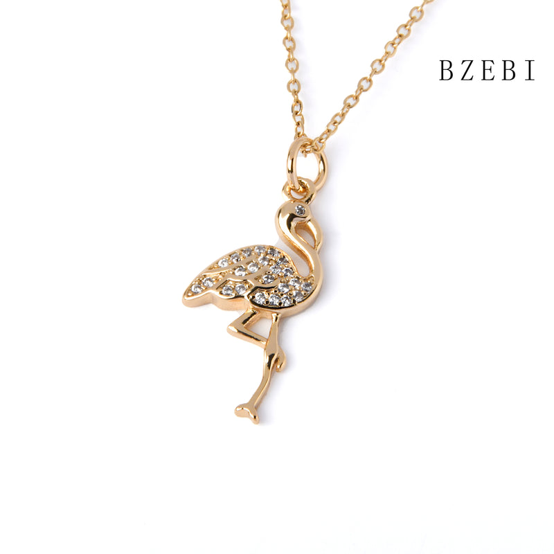 18k Gold Plated Cubic Zirconia Red-crowned crane Necklace for Women with Box