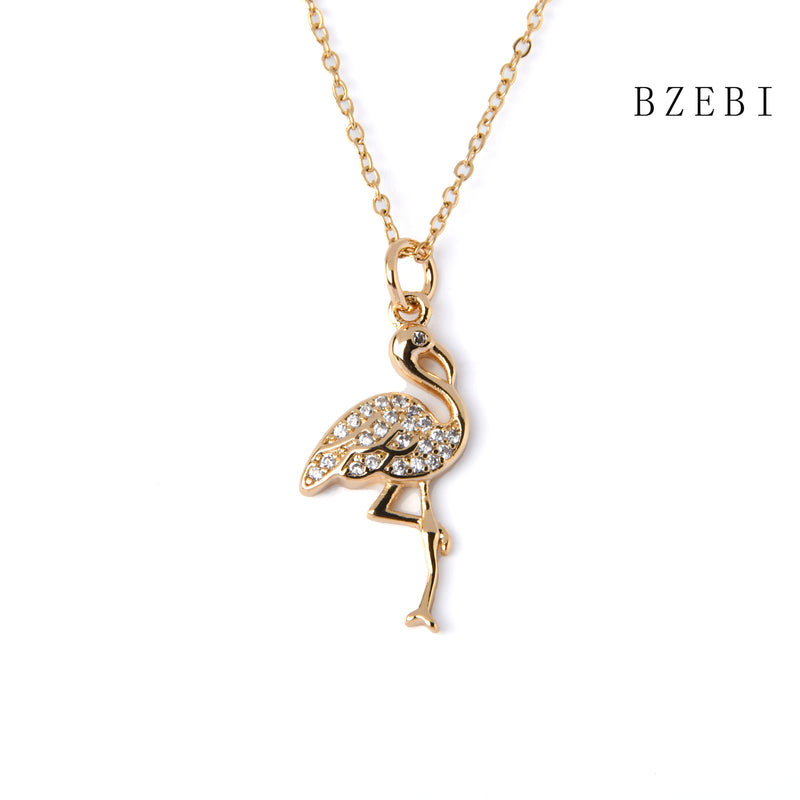 18k Gold Plated Cubic Zirconia Red-crowned crane Necklace for Women with Box