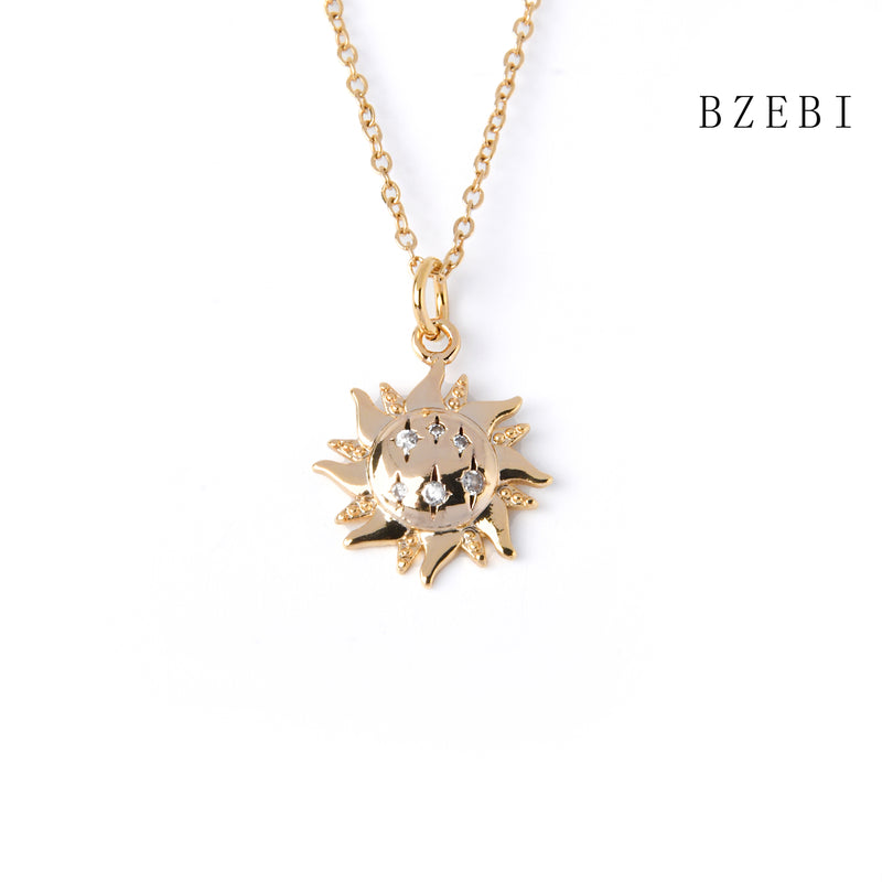 18k Gold Plated Cubic Zirconia sun Necklace for Women with Box