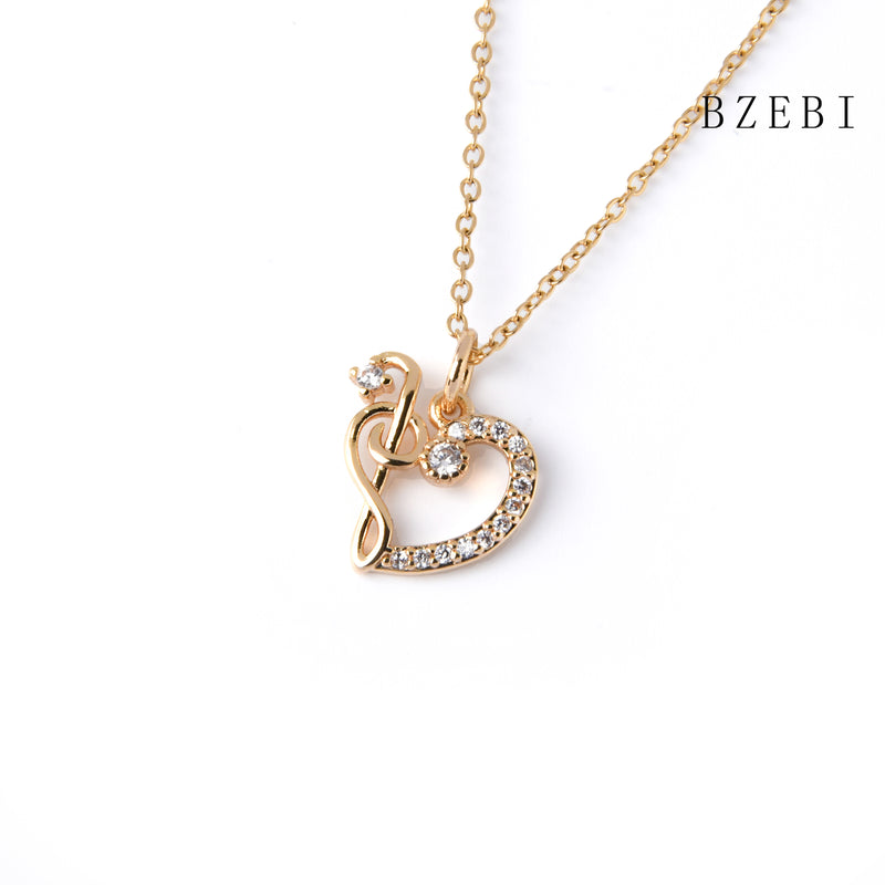 18k Gold Plated Cubic Zirconia heart symbol Necklace for Women with Box