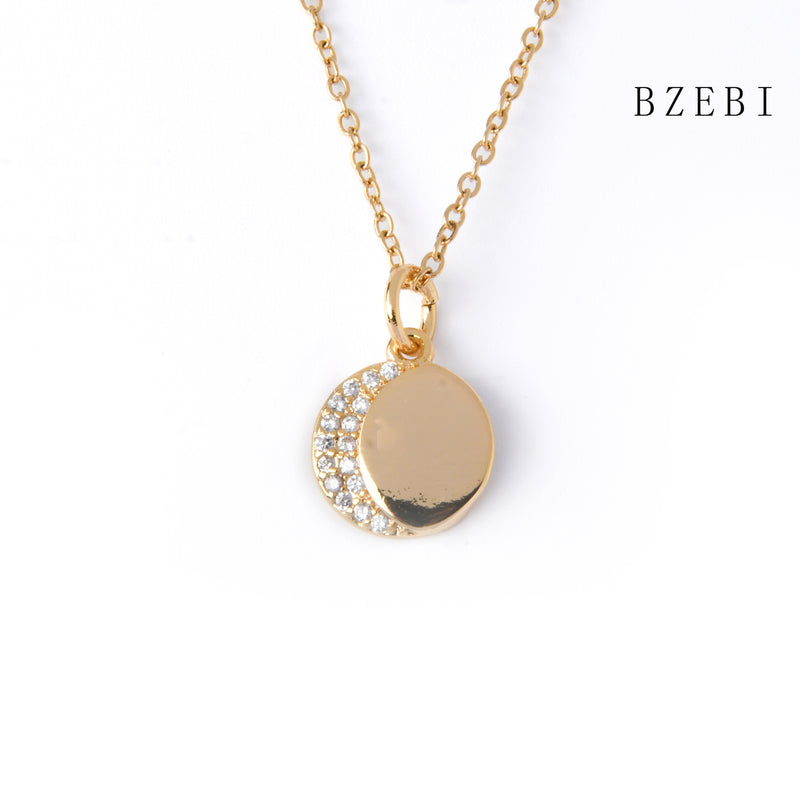 18k Gold Plated Cubic Zirconia moon Necklace for Women with Box