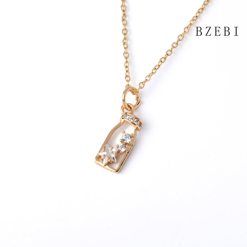 18k Gold Plated Cubic Zirconia Wishing bottle Necklace for Women with Box