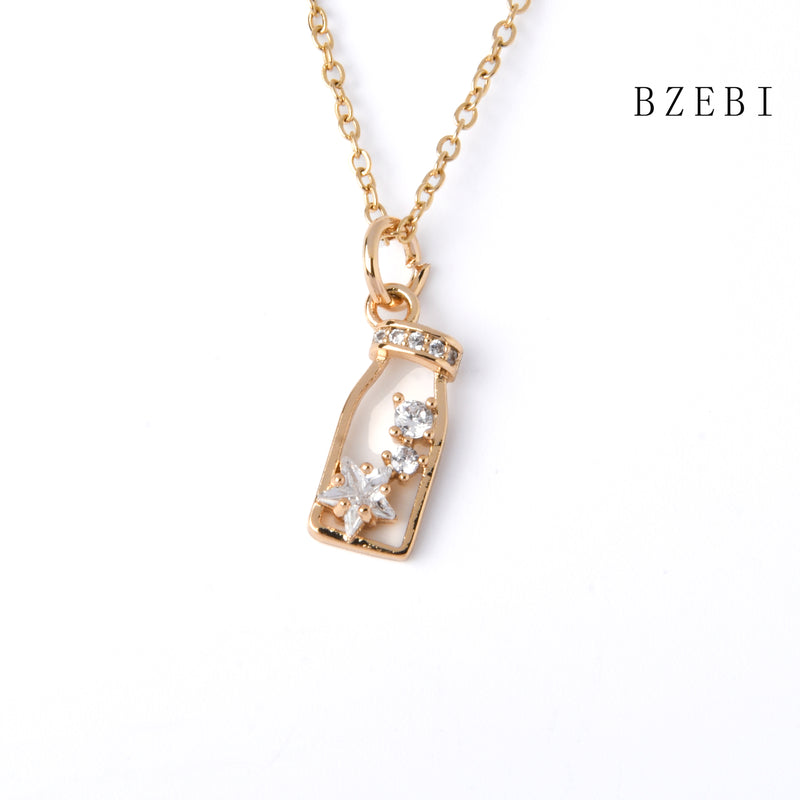 18k Gold Plated Cubic Zirconia Wishing bottle Necklace for Women with Box