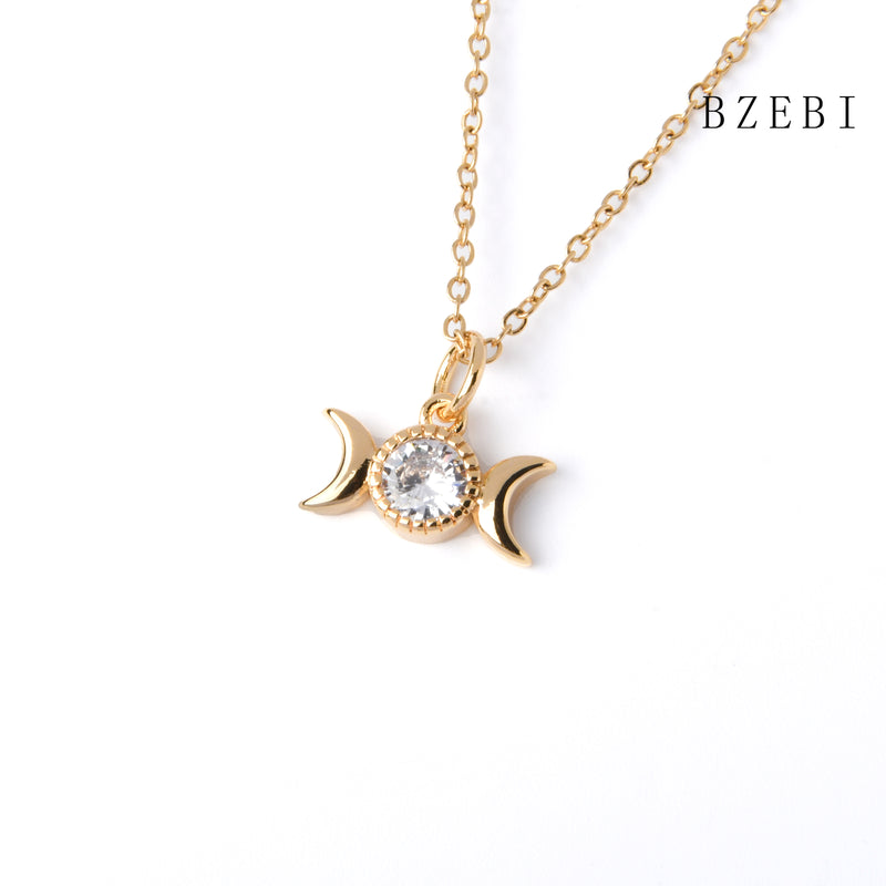 18k Gold Plated Cubic Zirconia Sun and moon Necklace for Women with Box