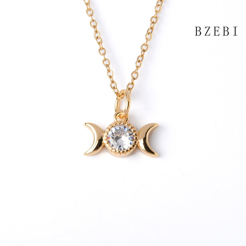 18k Gold Plated Cubic Zirconia Sun and moon Necklace for Women with Box